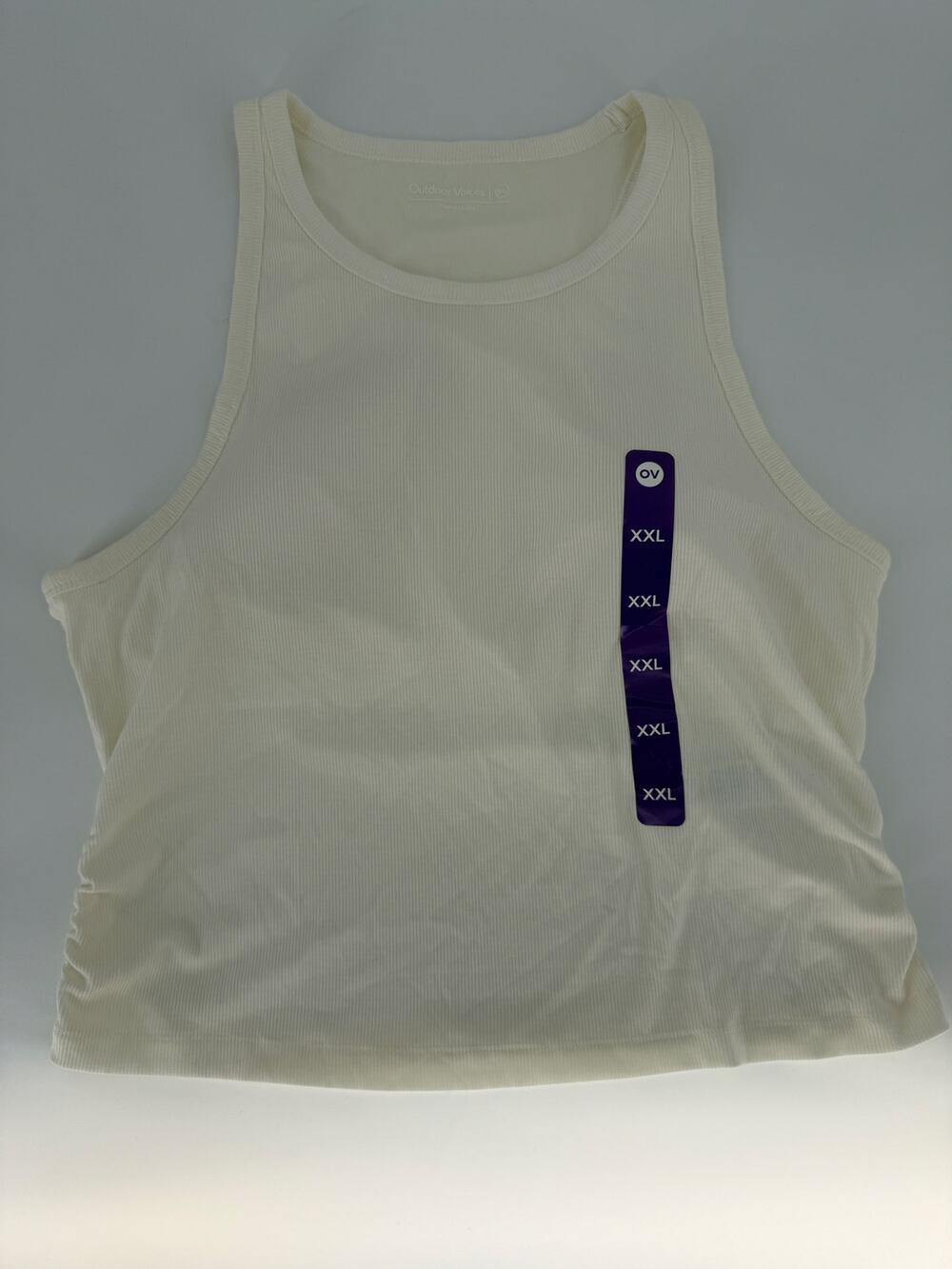 Outdoor Voices Ribbed Ruched Tank Top Women XXL Egret White Shelf Bra NWT